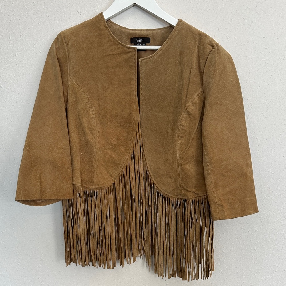 Leather Tan festival Fringe Women's Jacket Luii brand concert wear